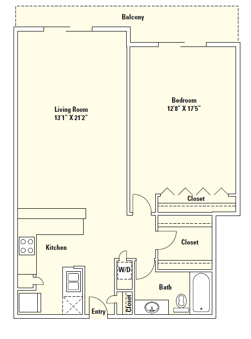 A3 884 Sq.Ft. Floor Plan at Memorial Towers Apartments, The Barvin Group, Houston, TX
